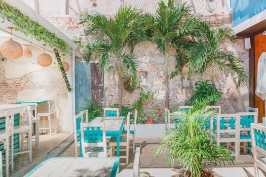 a vibrant, inviting vegan restaurant interior