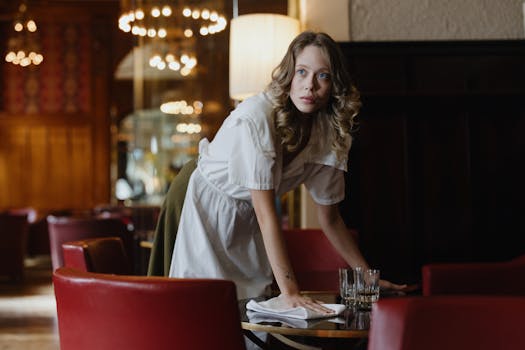 image of staff cleaning a restaurant dining area