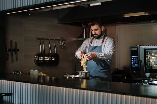 restaurant kitchen with refurbished equipment