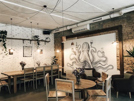 cozy restaurant interior with plants