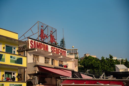 restaurant layout with clear signage