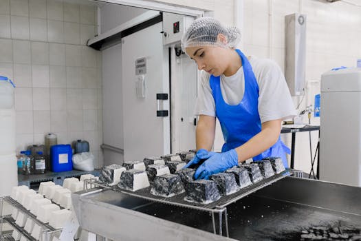 clean kitchen with staff preparing food