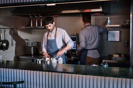 restaurant kitchen with staff